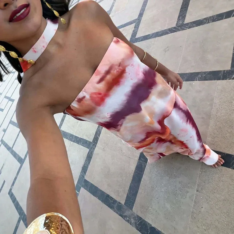 tie dye dress club Fashion Expos Backless Party Temperament Straight Tube Sleeveless Elegant Strapless High Waisted 260625 MaterialText: SELF: 92% Polyester; 8% Spandex; LINING: 100% Polyester