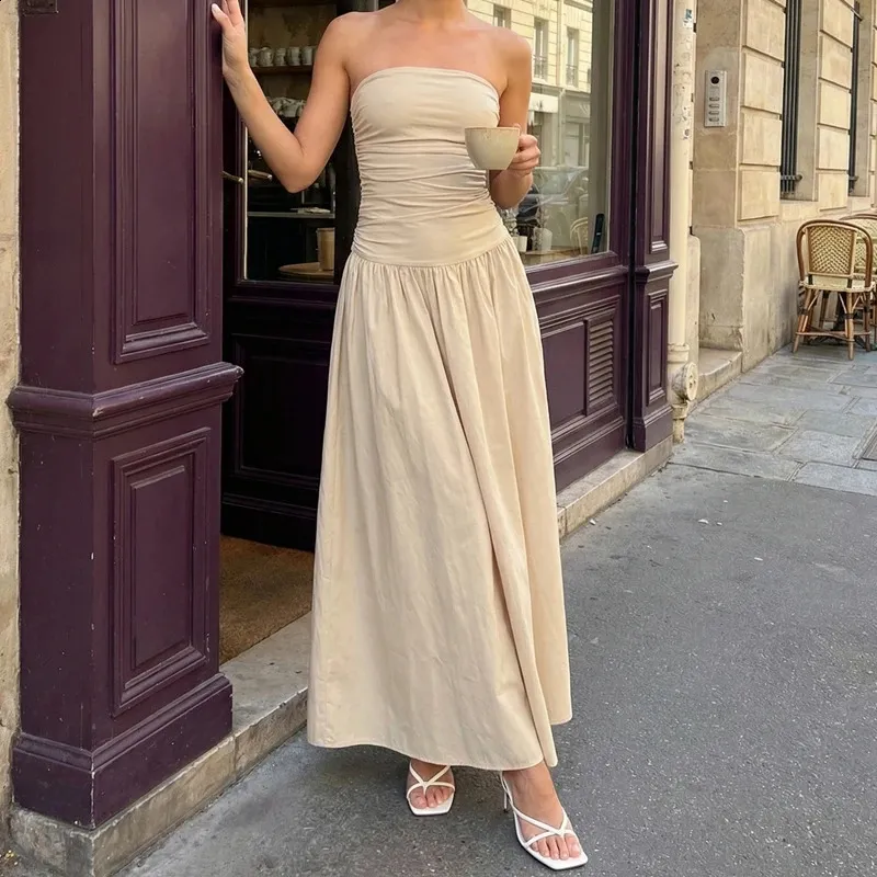 bodycon maxi dress strapless Women Tube Long Y2K Sleeveless Off Shoulder Ruched Backless Flowy A Line Elegant Party 260625 Size:custom made