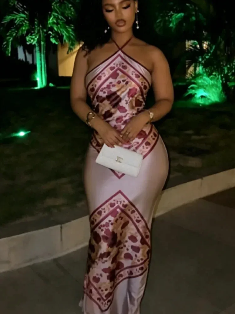 Womens Satin Bandana Print Halter Neck Maxi Dress... From Zara03, Rs.2,922.29