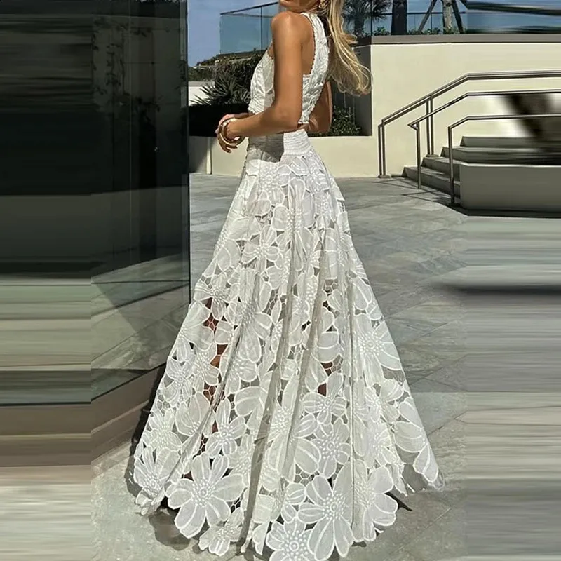 spring backless dress Fanny Embroidered Sequins Backless Maxi Dress