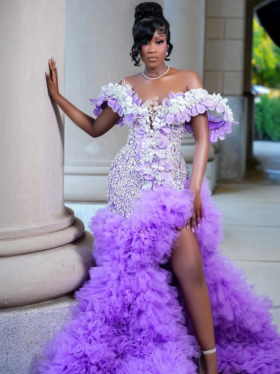 lilac prom dress mermaid Chic Mermaid V neck Lace Long Prom Dress Lilac Elegant Evening Dress # SELINADRESS