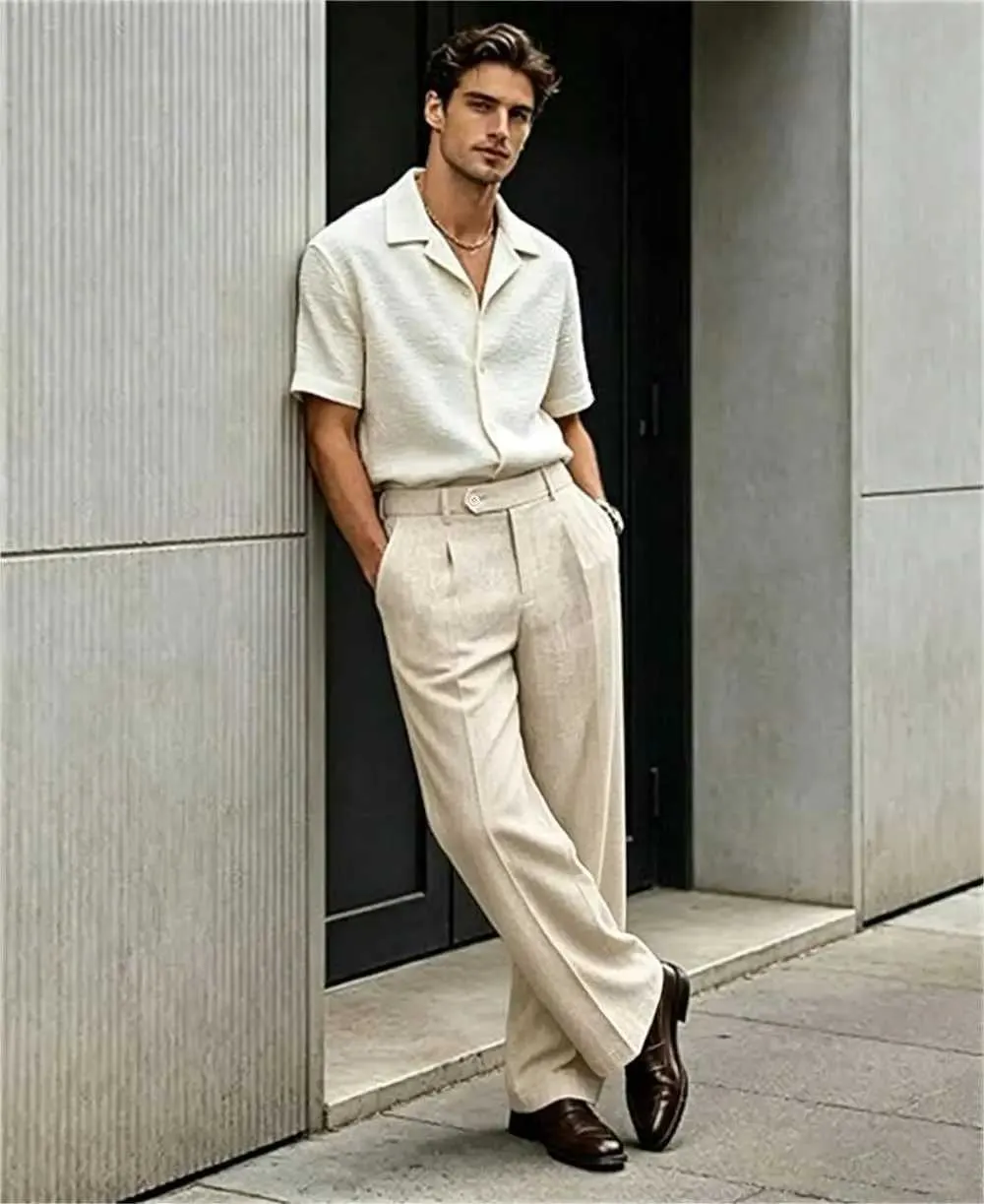 Mens Pleated Wide Leg Dress Pants, Baggy Relaxed Fit Slacks for Work, Office Trousers