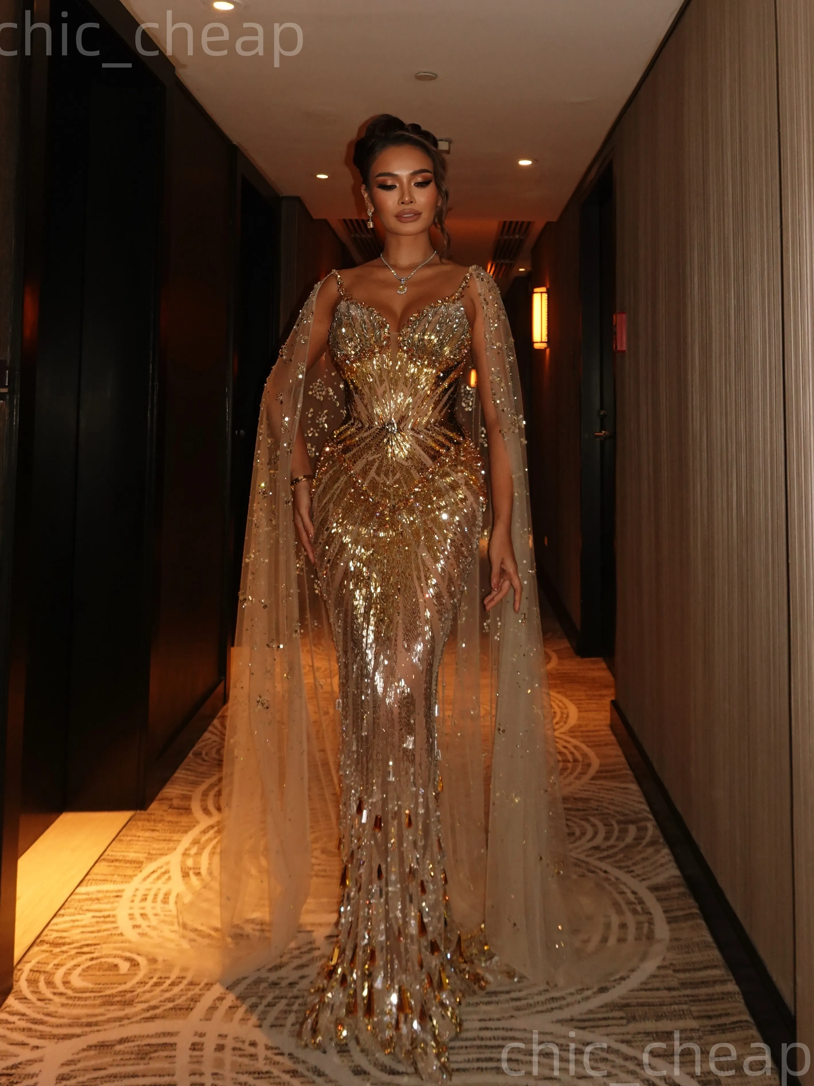 gold party dress long Aso Ebi Mermaid Prom 2026 Evening Dress... From Chic_cheap, Rs.30,217.9 Tailoring