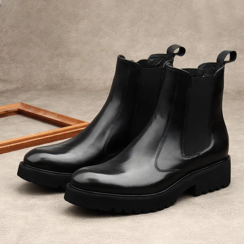 wool lined dress boots Winter Side Zip Elevator Business Boots Wool Lining Slip On Taller Dress Boots Altitude 2.4inch / 6cm