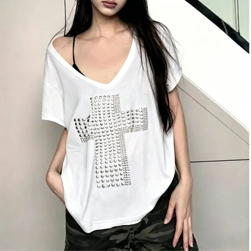 Japanese Y2k Metal Cross Print Tshirt Trashy 2000s From
