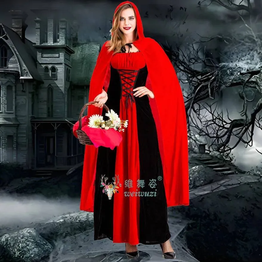 red riding hood long dress Amazon.com: Gothic Little Red Riding Hood Costume for Women Lace-up High Low Hem Print Hood Cape Mini Party Dress (No Gloves) : Sports & Outdoors