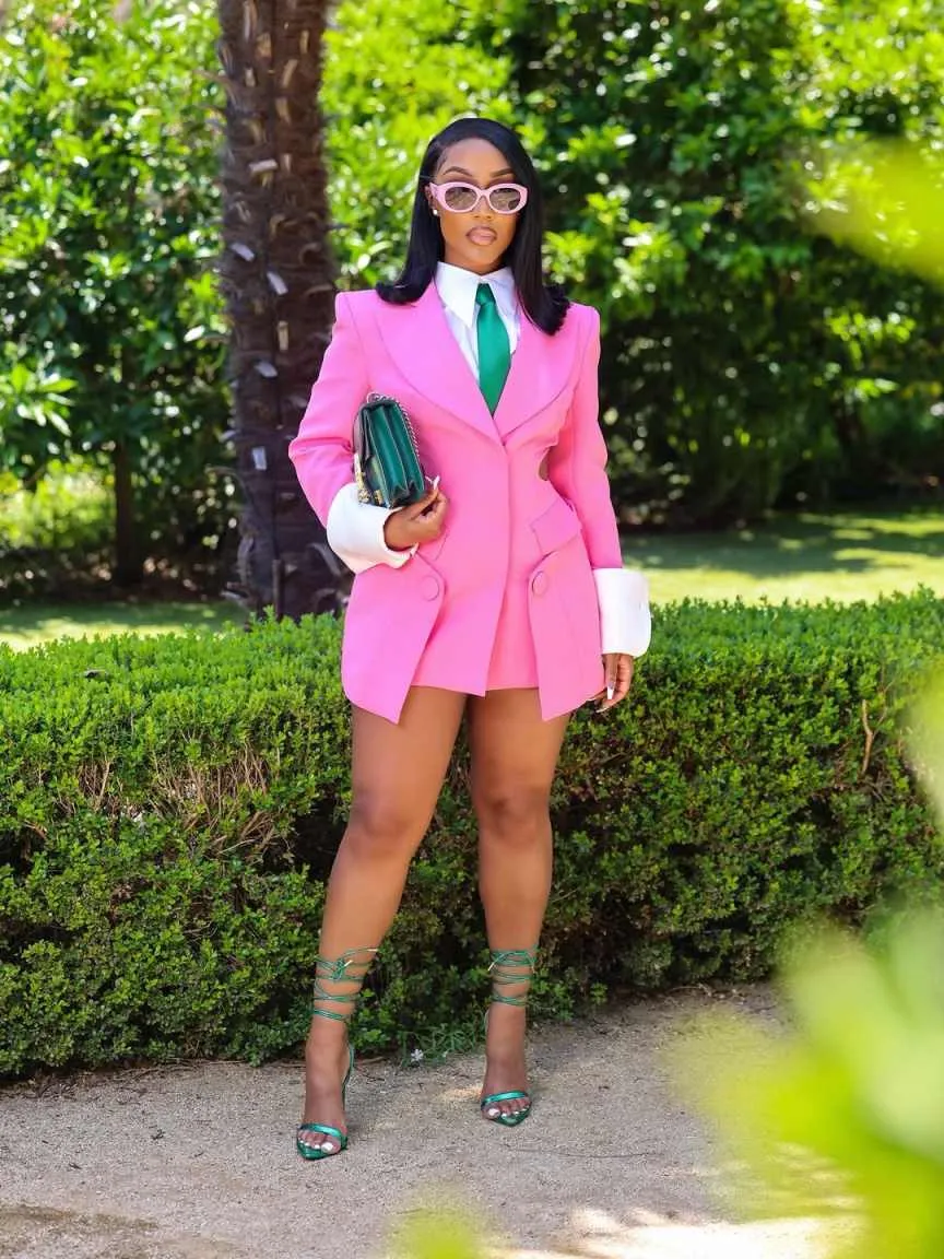 blazer birthday dress Customized Hot Pink Women Mini Ladies Long Sleeve Jacket Formal Party Wear 1 Piece Color:DEEP TEAL/ROYAL LILAC Its unique design elements Mar26 Petite Wedding Dresses &