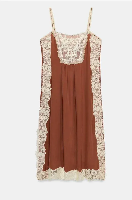 lace patchwork cami midi dress Sweetheart Neckline with Fitted Bust Black Lace Mesh Deja Midi Dress with a Tan Lining - Black
