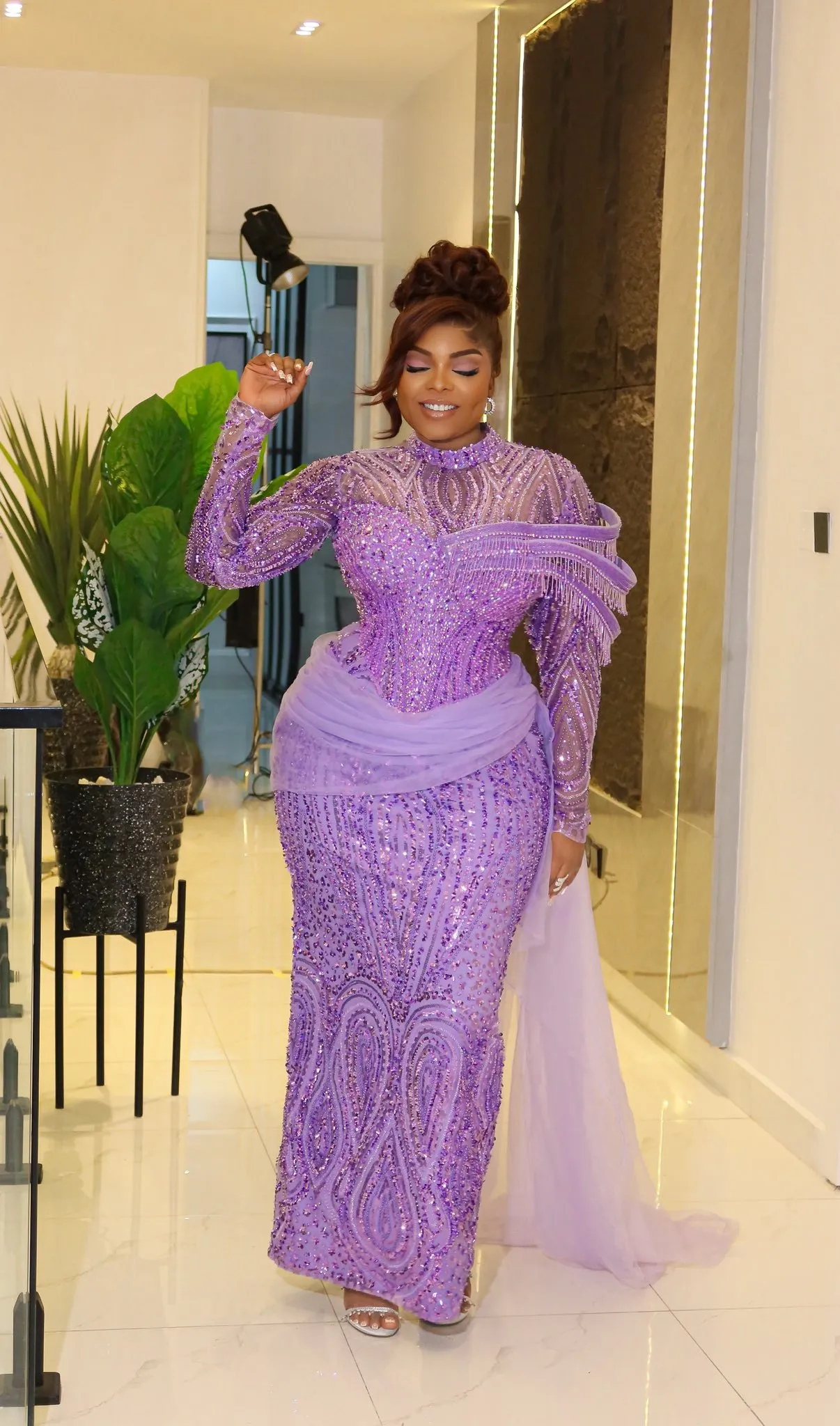 purple plus size formal dresses POLY USA W8876 Sequins Plus Size Evening Gown