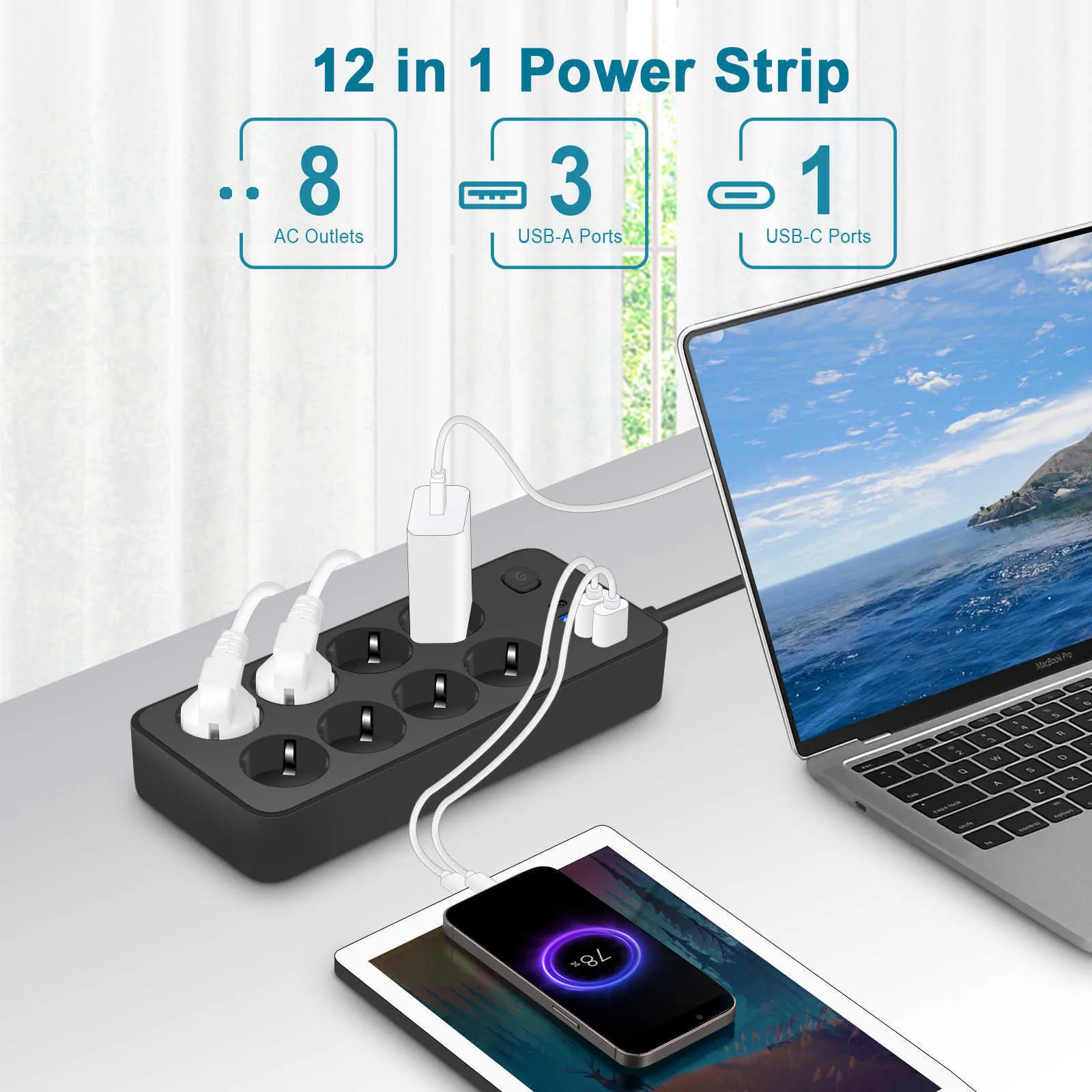 Unit Usb Meter EU Standard USB C Power Strip With USB Smart Switch,... From Us ...