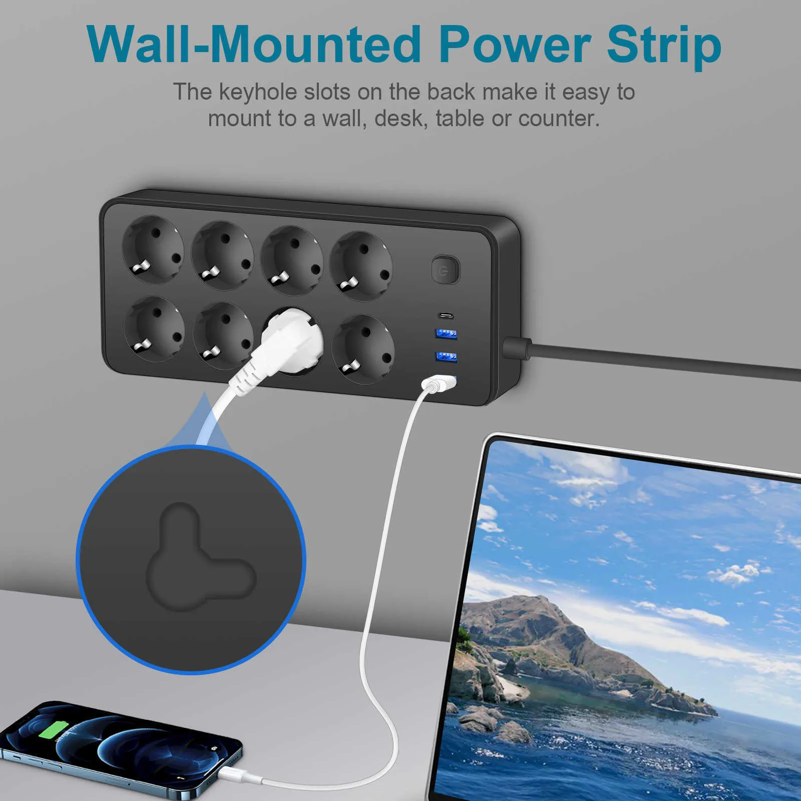 Unit Usb Meter EU Standard USB C Power Strip With USB Smart Switch,... From Us ...