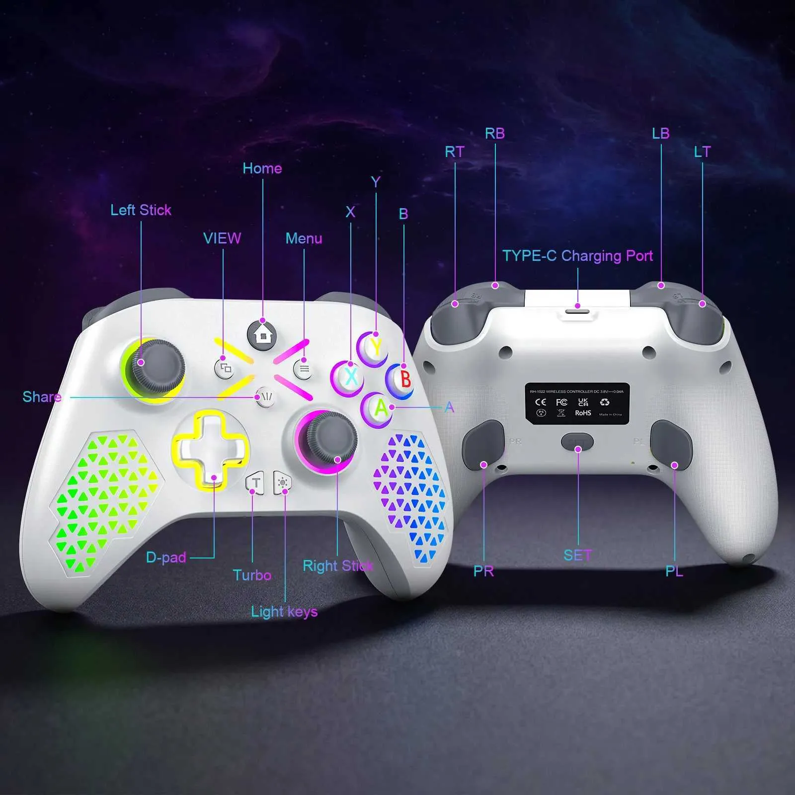 Xbox Controller Protoboard Turpow RGB Wireless Gamepad For Xbox One, Xbox Series... Game ...