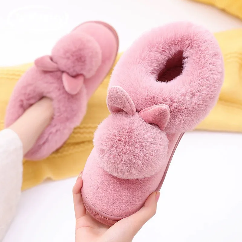 2024 New Fashion Rabbit Ear Women Men Winter Cotton Slippers Home