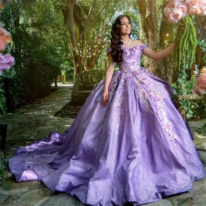 Satin Lavender Sweet Sixteen Dresses Luxury Lavender Flower Dress