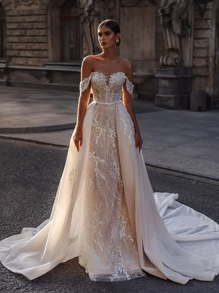 a line modest wedding dresses A-line Wedding Dress,Satin Modest Wedding Dress,WD00328, US6 / Champagne