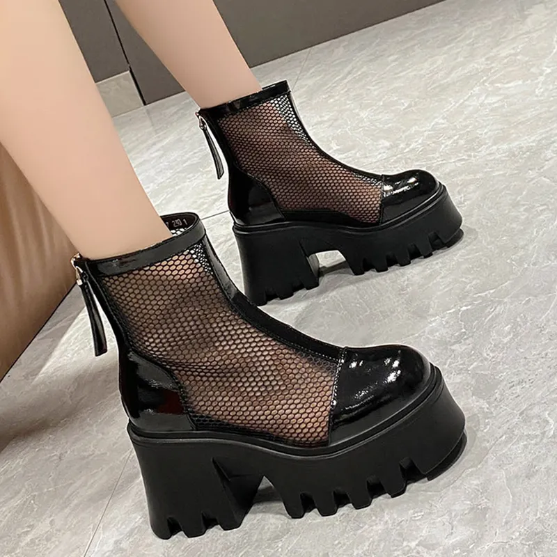 2023 Gothic Style Black Platform Ankle boots near me for Women - Thick  Bottom, Breathable, Punk Chunky High Heels Booties