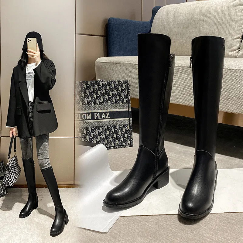 2022 Womens Slim Leg Straight Chunky Knee High Boots With High Heels And Fur Lining Winter Warmth And Comfort For Stovepipe And Motorcycle Use From Factory Dh4430016 Bulk 56.49 DHgate.Com
