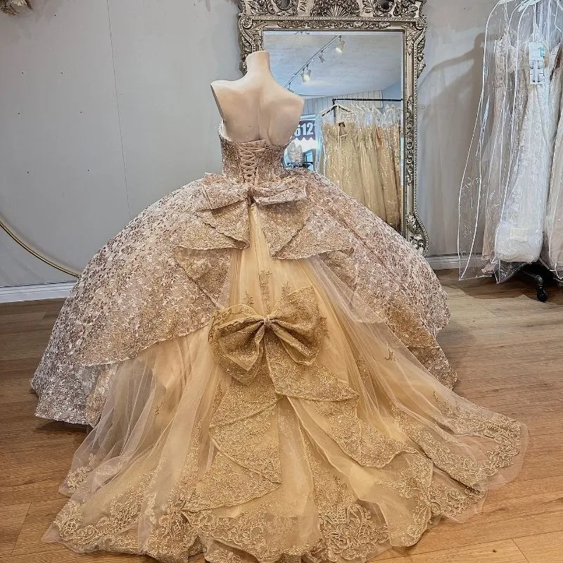 green emerald velvet dress Rose Gold Sweetheart Puffy Princess Ball Gown Sweet 16 Dress Beaded Ap –  Simplepromdress