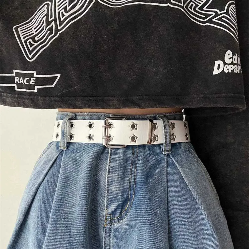 Rivet PU Leather Belts Double Row Hollow Waist Straps 2024 Trendy Waistband Jeans Skirt Decoration Black White From Tidal front1 7.95 DHgate.Com