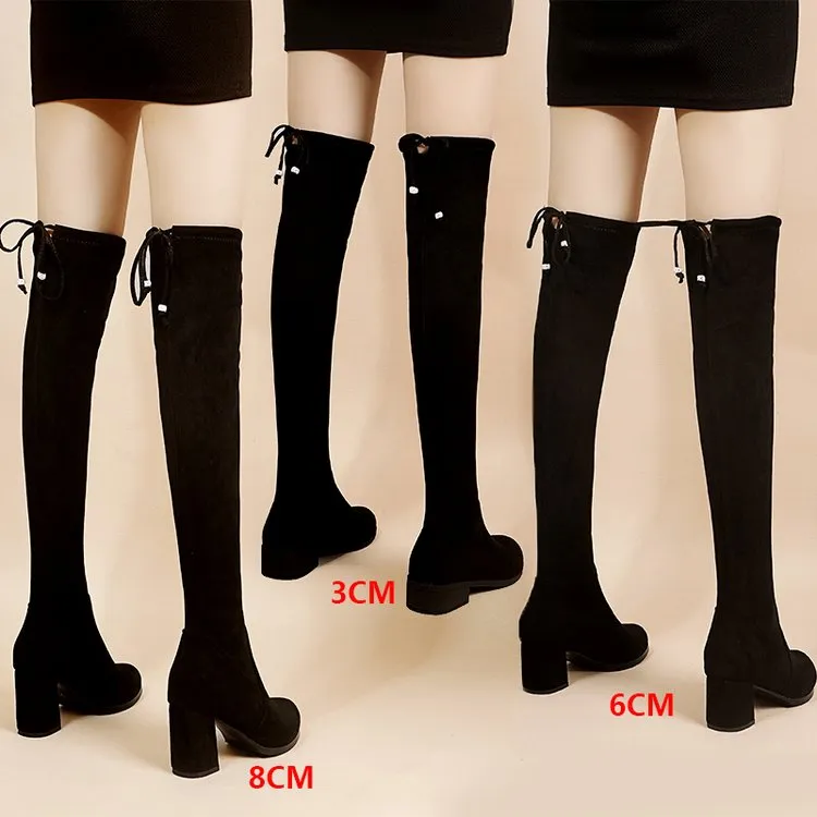 Women’s Elastic Knee-High Boots – Thick Sole Solid Color Fashion Boots