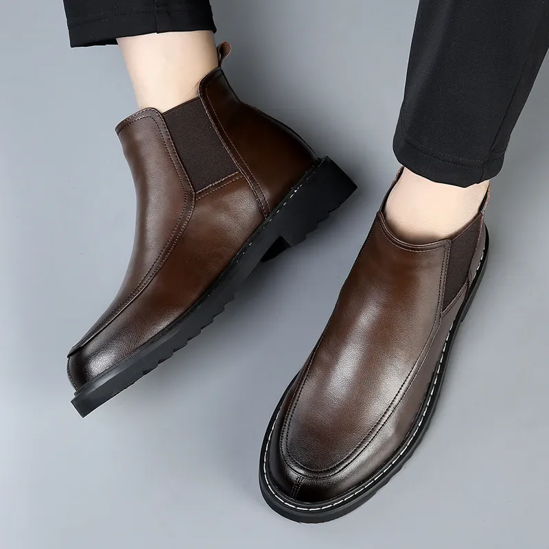 Mens Motorcycle Boots, Classic Style Leather Slip On Boots