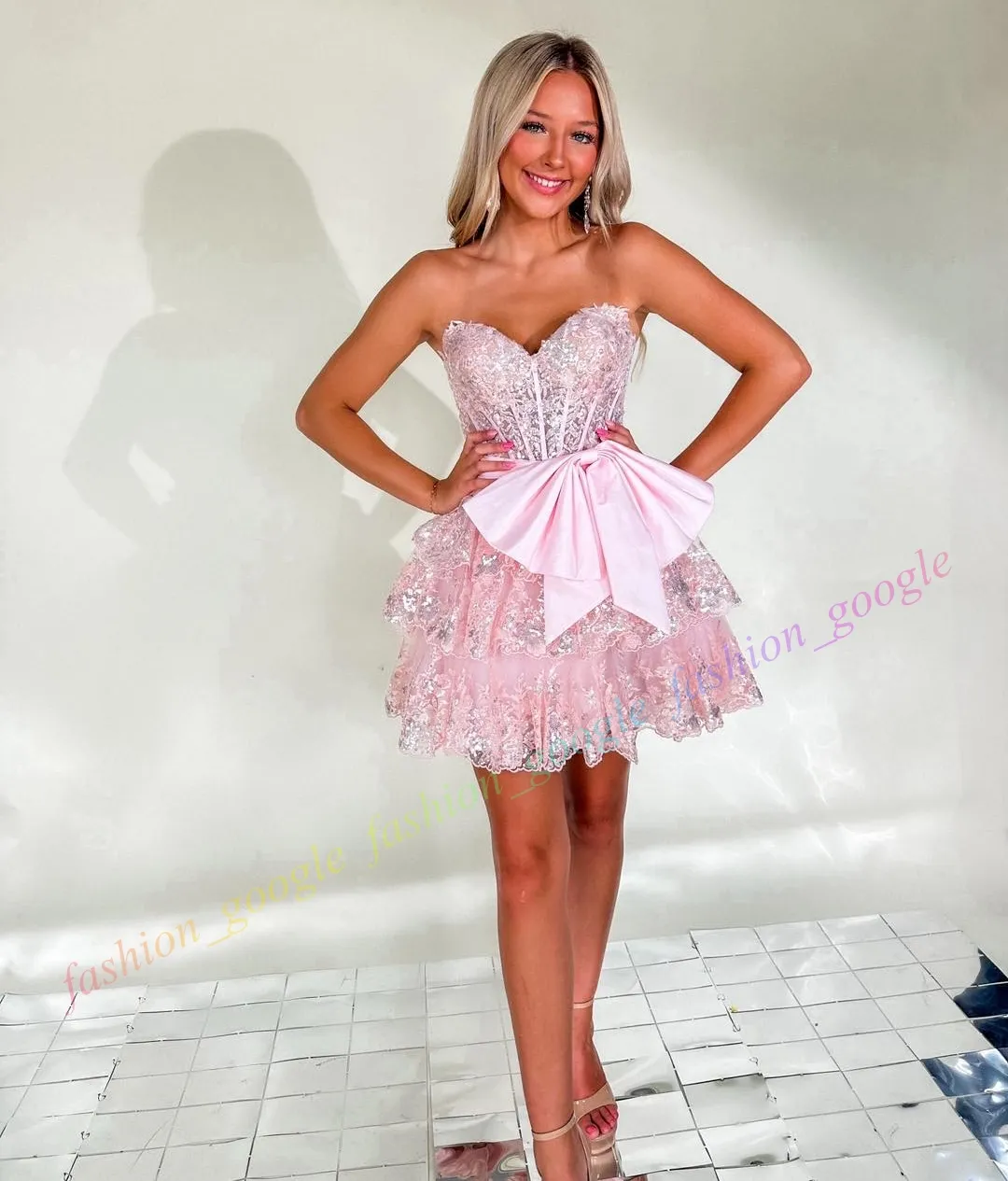 Sequin Lace Semi Formal Dress Bow Ruffled A Line... From Fashion_google, $99.86 | DHgate.Com Sequin Lace Semi Formal Dress Bow Ruffled A Line... From Fashion_google, $99.86 | DHgate.Com