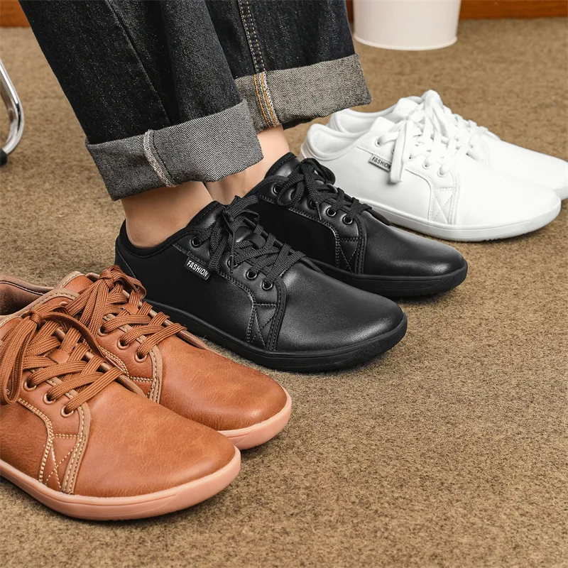 Bulk Mens Wide Toe Leather Casual Shoes Barefoot Walking Flats