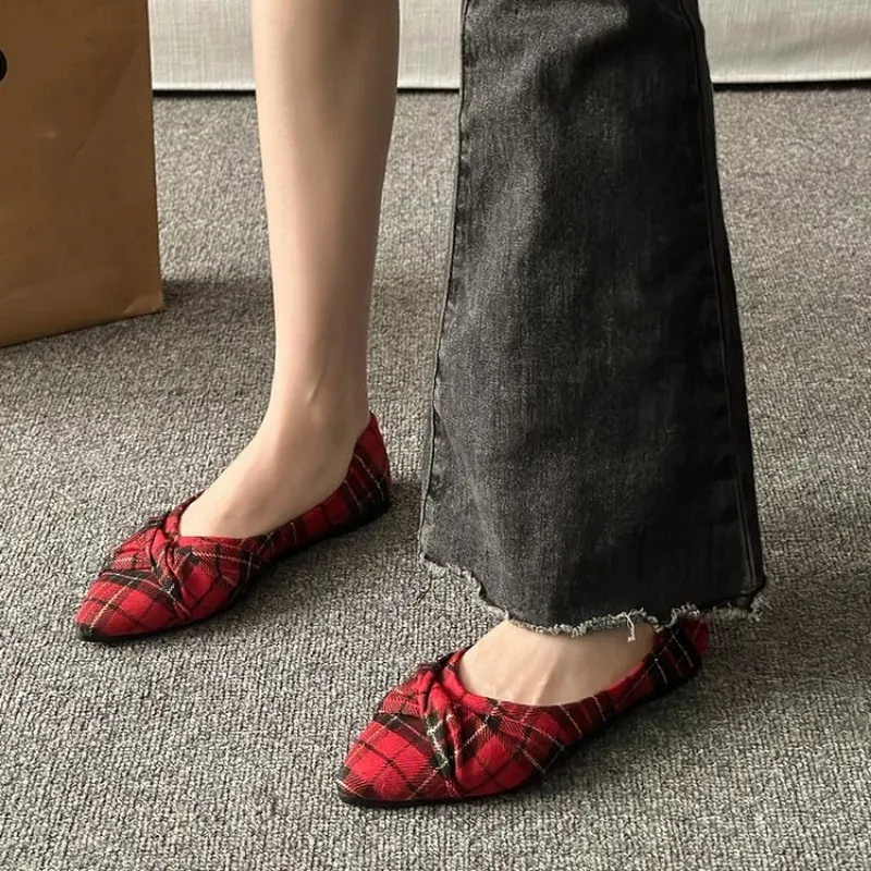 ballet red plaid shoes ladies
