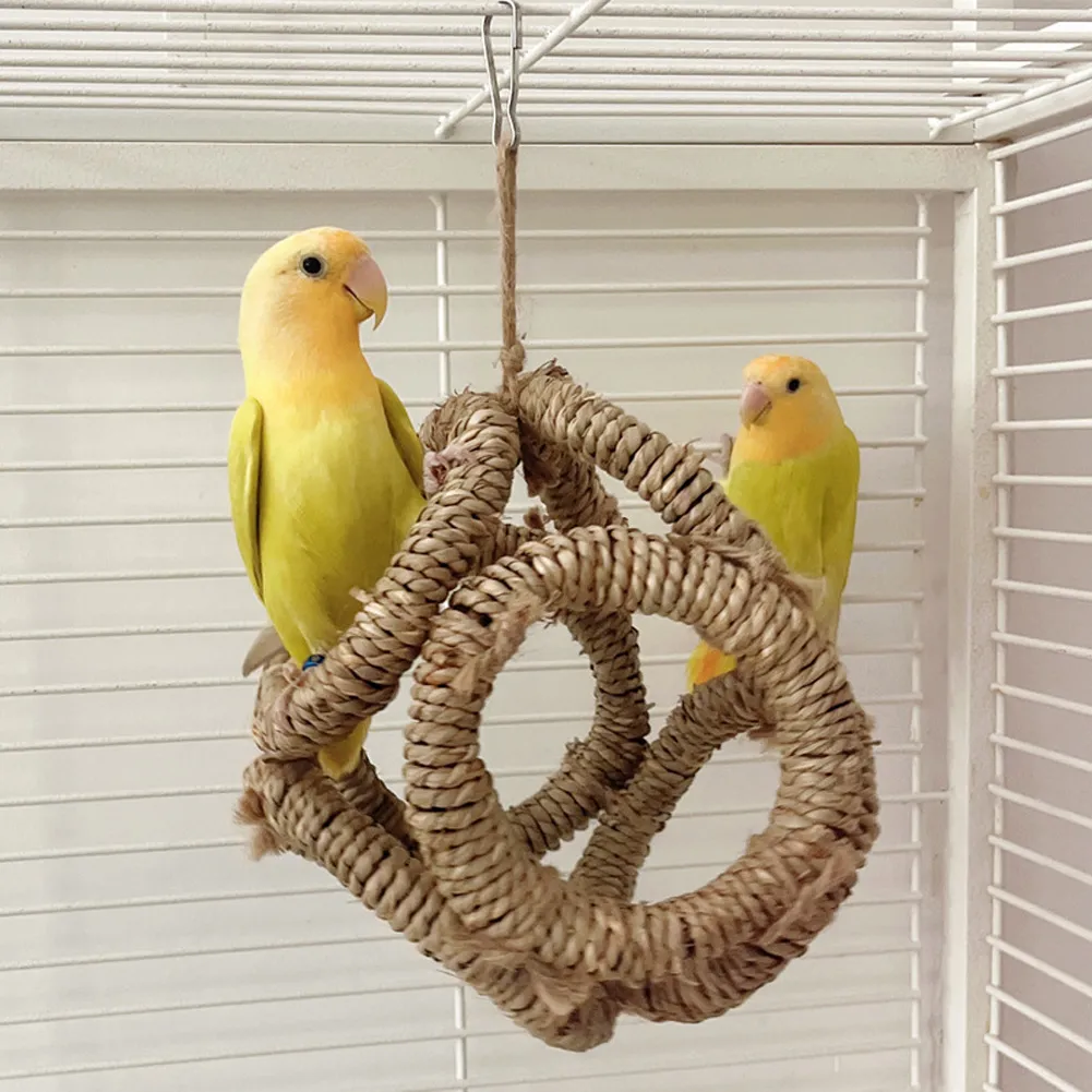 Hand Woven Bird Swing Perch Natural Wood Cotton Toys for