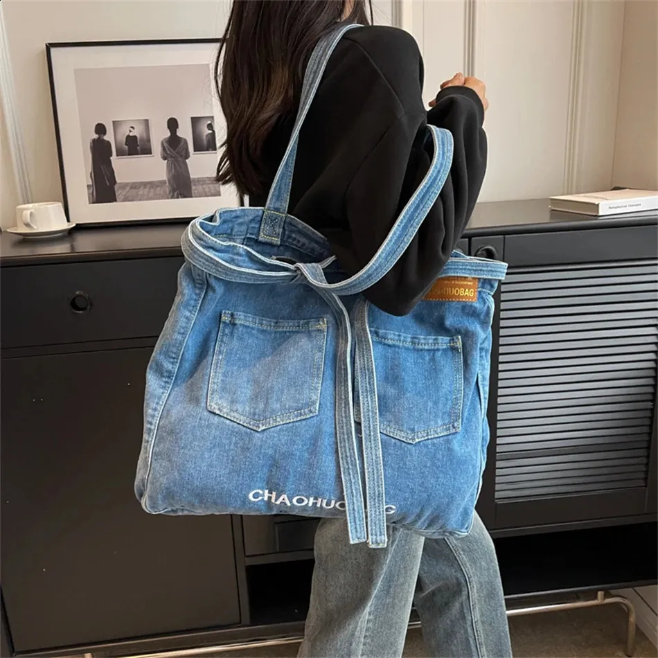 High-Quality Denim Crossbody Tote shoulder bag with Large