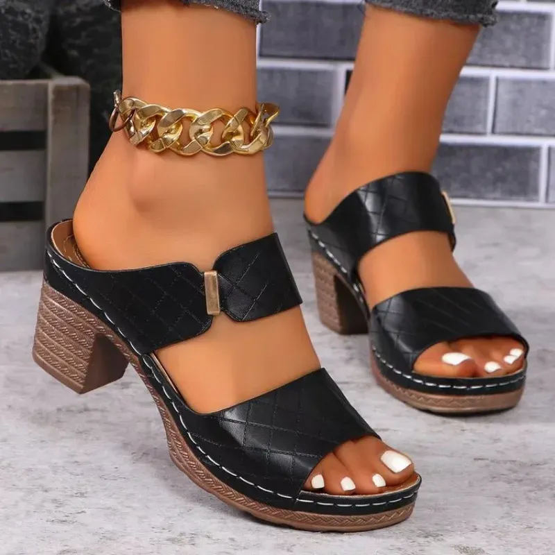 DOBOLIN Wide Width Heeled Sandals - Chunky Low Heel Ankle Strap Dress Shoes