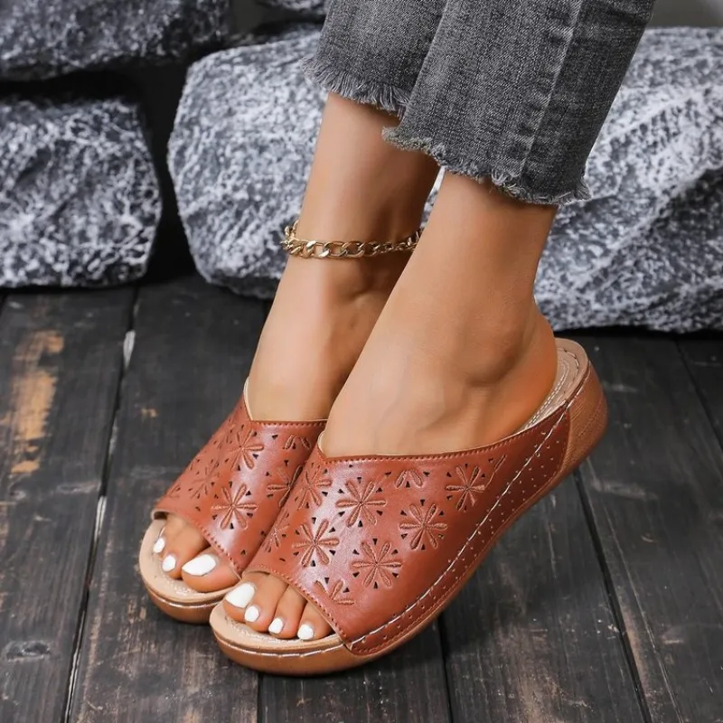 Womens Wedge Peep Toe Shoes: Summer Leather Platform Retro Slippers  Anti-Slip, Shop Now!