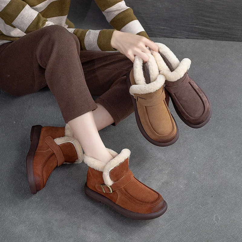 Womens Suede Leather Moccasin Ankle Boots with Rubber Sole