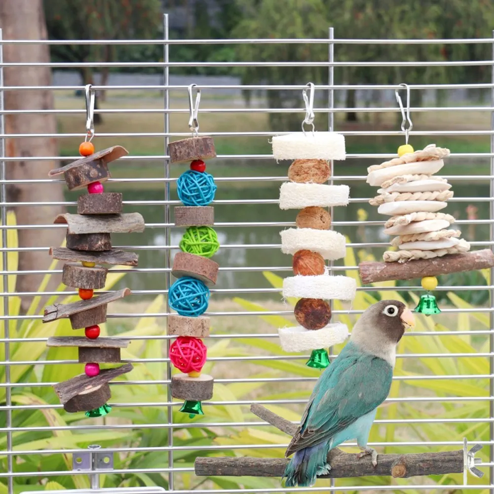 Parrot Hanging Swing Toy With Wood Beads Talking Wooden Parrot Chew Toy ...