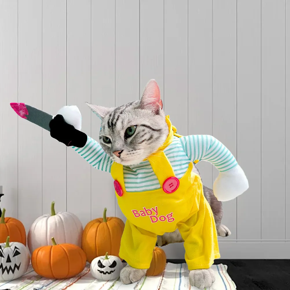 Cat Dog Halloween Costumes Scary Kitten Transformation Suit with Arms Knife
