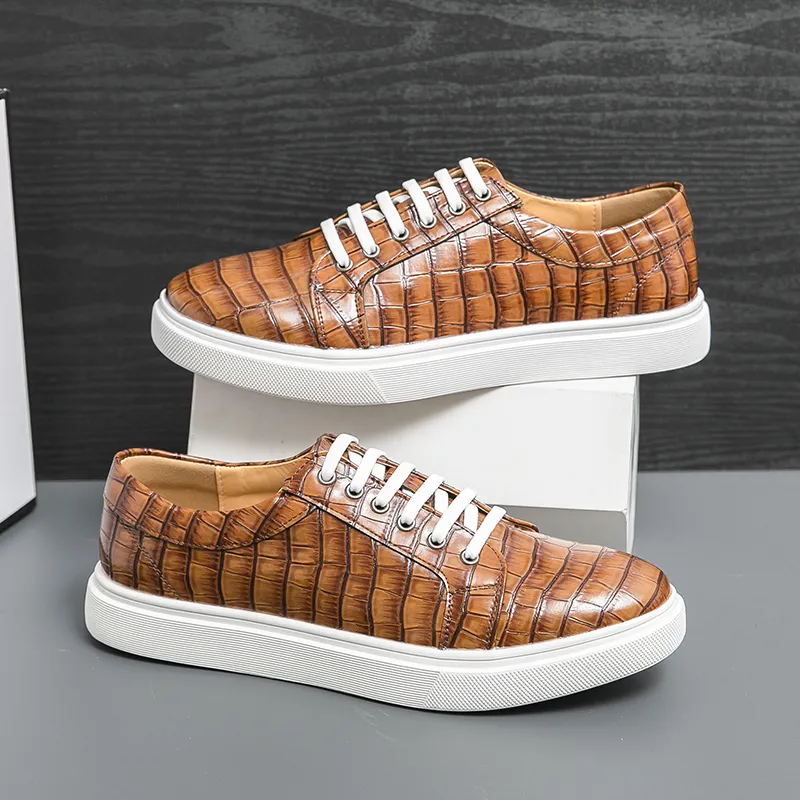 Premium Mens Brown Leather Casual Shoes Comfortable Lace-Up