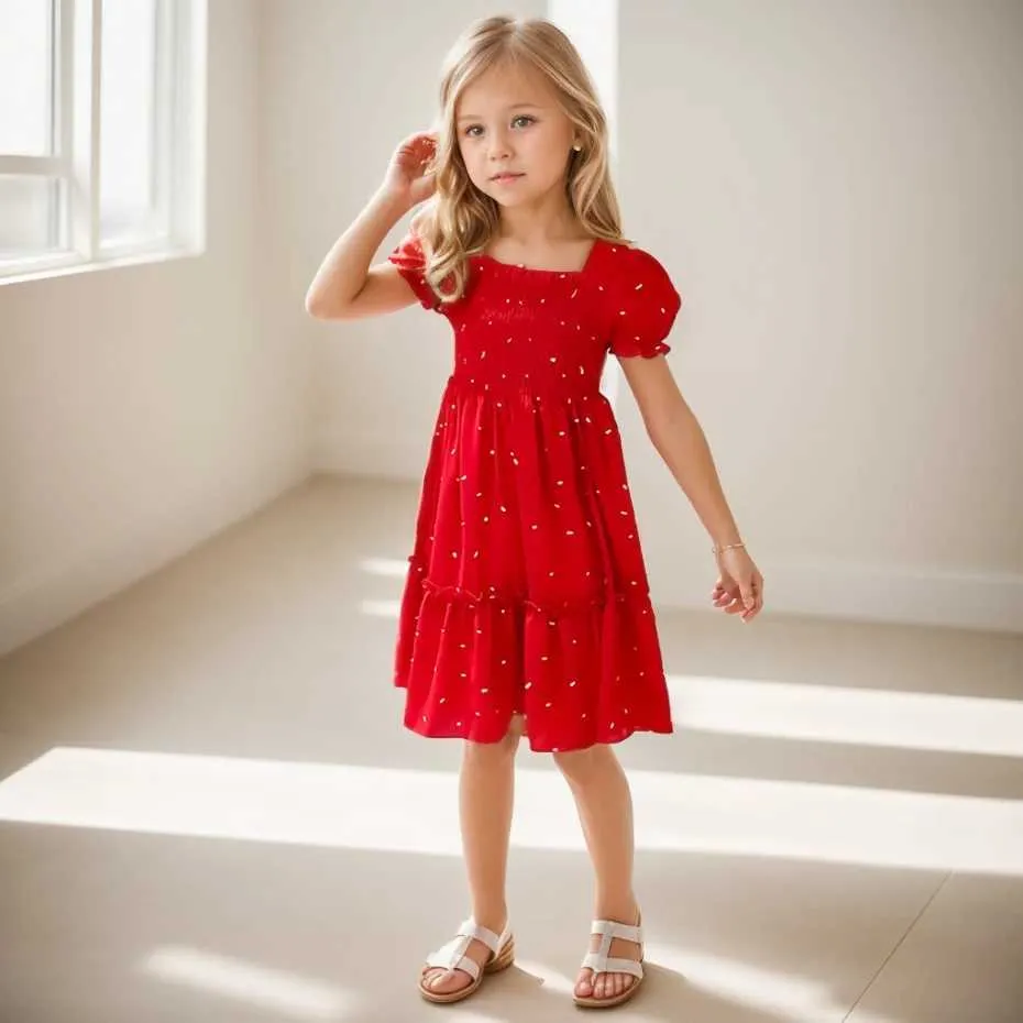 Girls Summer Dot Print Casual Dresses Kids Clothing for