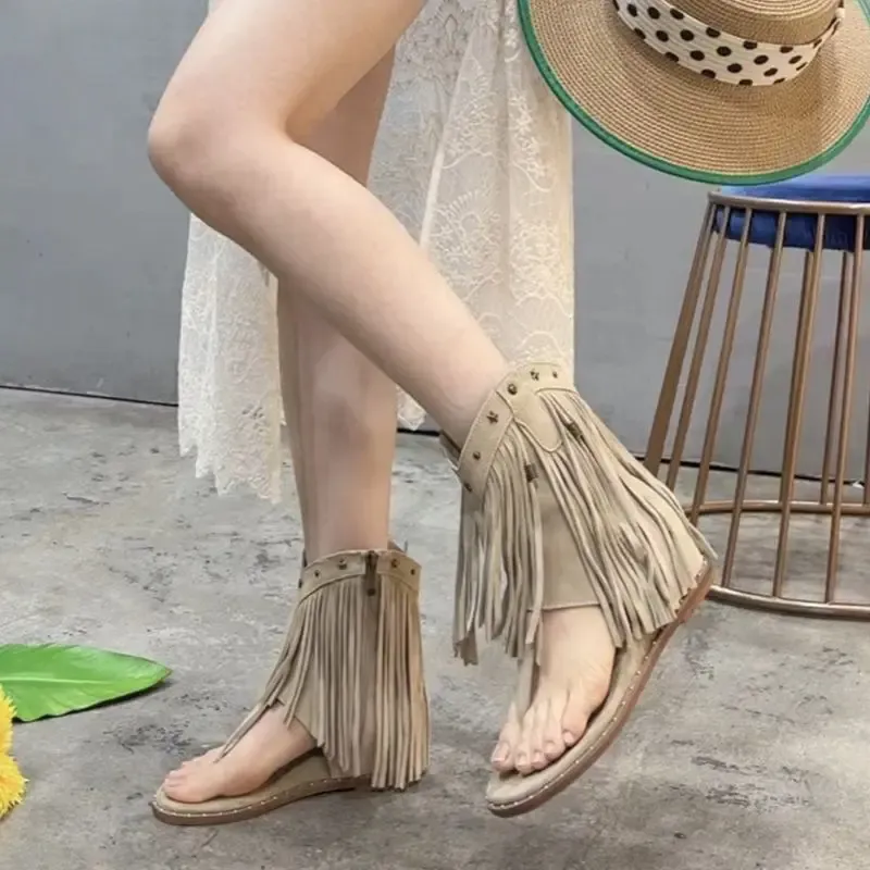 Bohemian Open Toe Fringe Ankle Boots Khaki From Dh1102676999 56.92 DHgate.Com