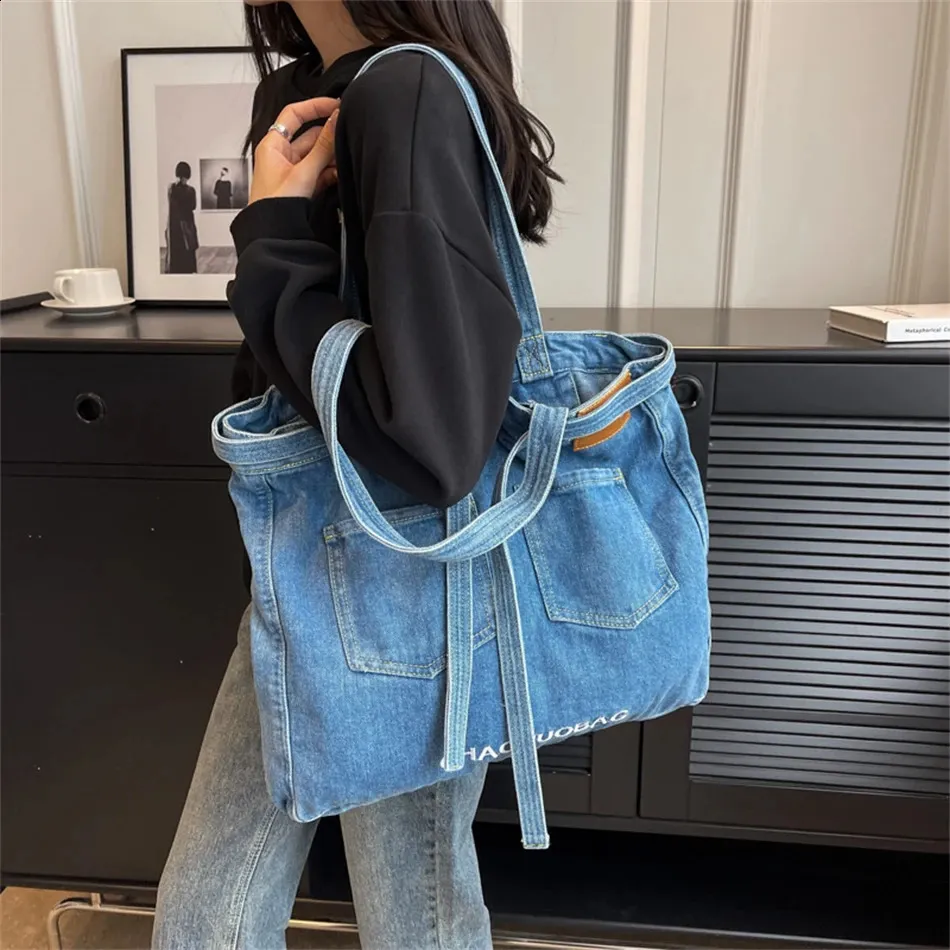High-Quality Denim Crossbody Tote shoulder bag with Large
