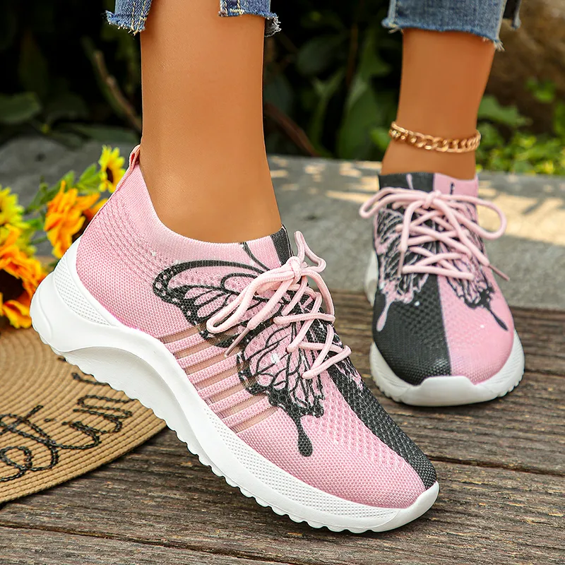 Save Big on Bulk Butterfly Tennis Shoes Platform Tennis Shoes Women  Butterfly Adorned Women's Sneakers, Lightweight Breathable Lace Up Sports  Shoes,
