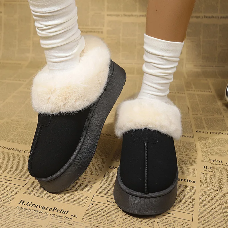 2025 New Warm Thicken Plush Chunky Platform Snow Women Faux Suede Flat ...