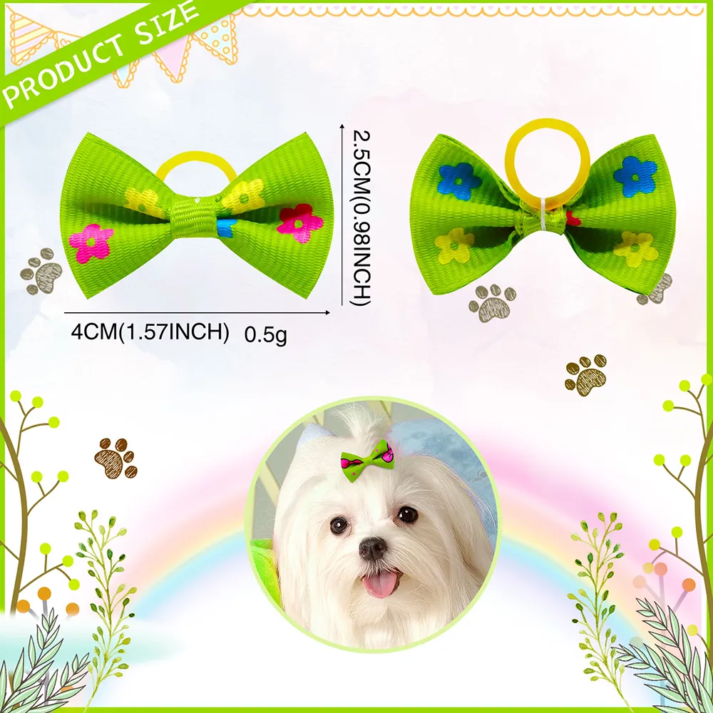 Assorted Pet Hair Bows With Rubber Bands - Cat & Dog Grooming Headdress - Multicolor