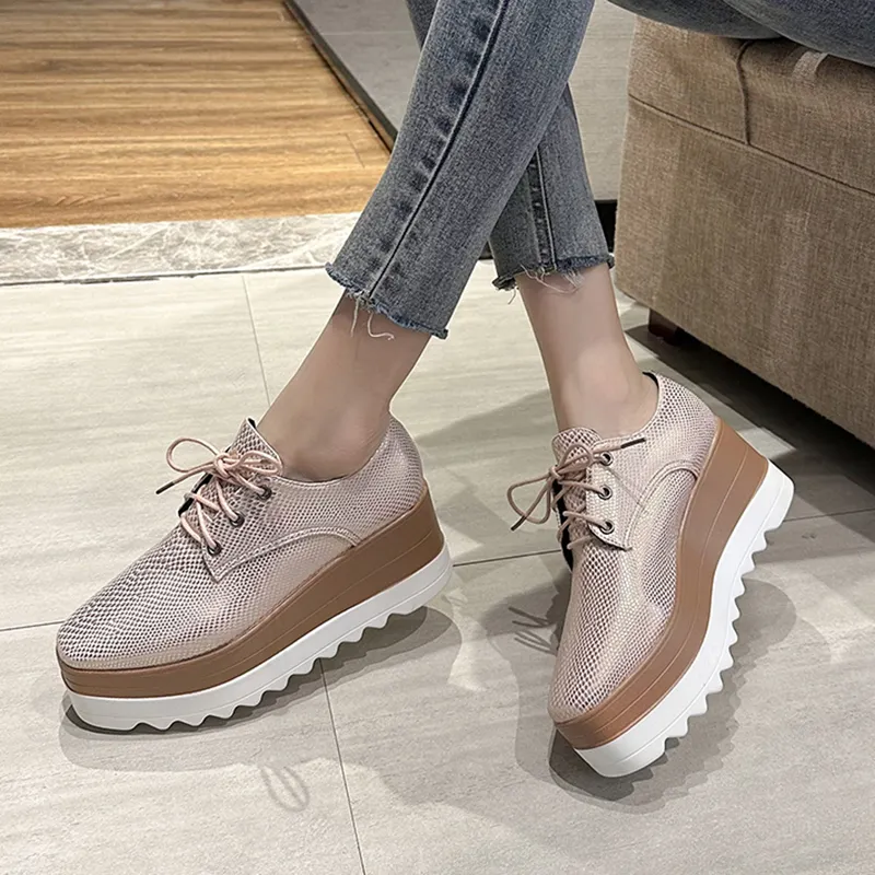 Platform Flat Sole Brogues Bulk Shoes For Plus Size Ladies Leather