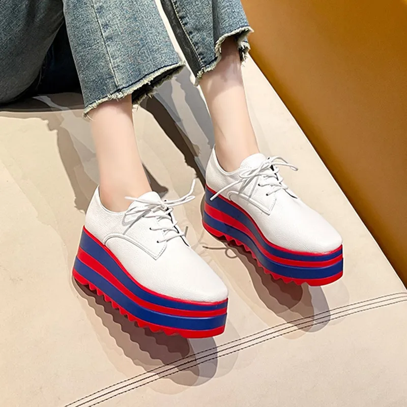 Mixed Color Chunky Platform Loafers: Women's Lace-Up Brogues, Thick Sole  Shop Now!