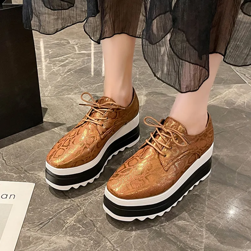Chunky Lace Up Flatform Brogues Mixed Color Chunky Platform