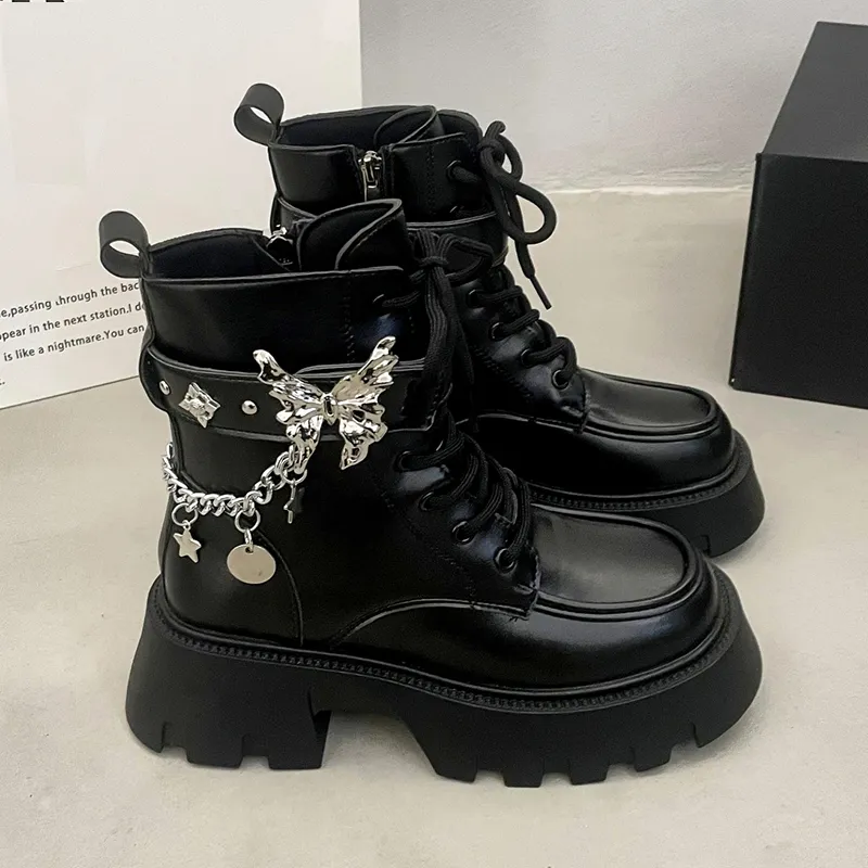 Combat Boots Lace Up Buckle Mid Calf Boots Chunky Heel Platform Boots Fashion Motorcycle Biker Punk Gothic Booties - Product Details