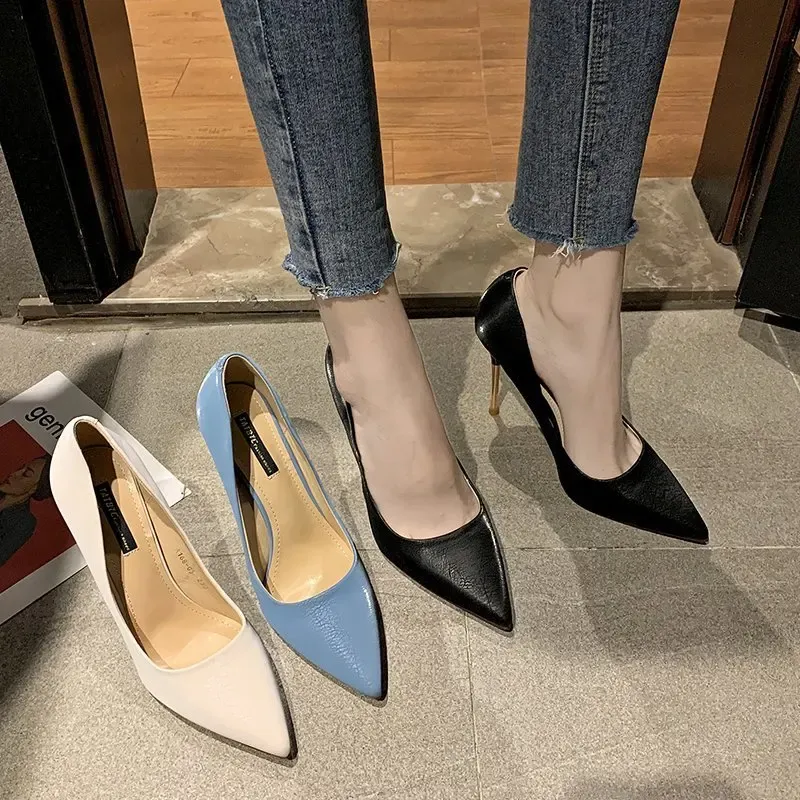 Wholesale Sexy Pointed Denim Black High Heels Comfortable For Women 6 8cm Heel Height Slip On Design Perfect For Parties And Office Wear Available In Big Sizes At Only 26.36 DHgate.Com