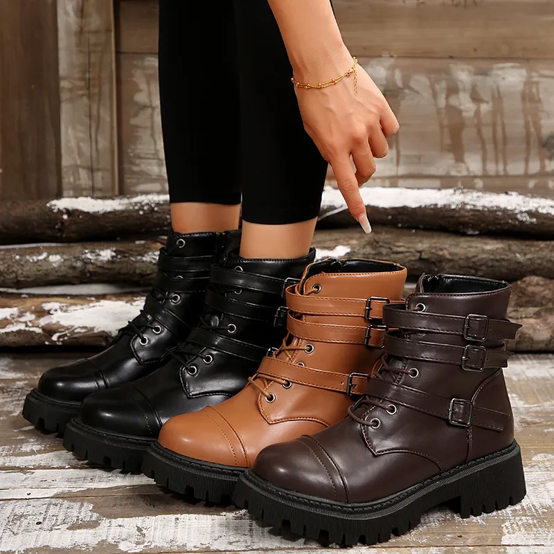 Thick sole combat boots deals