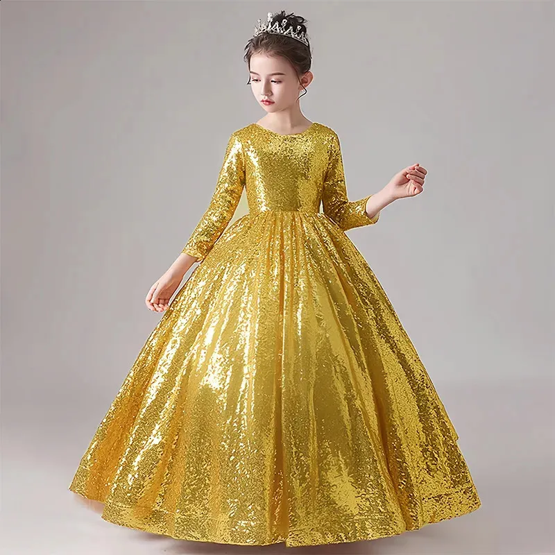 slim fit dress slacks Needle & Thread Girls Matilda Dress in Gold main image 1