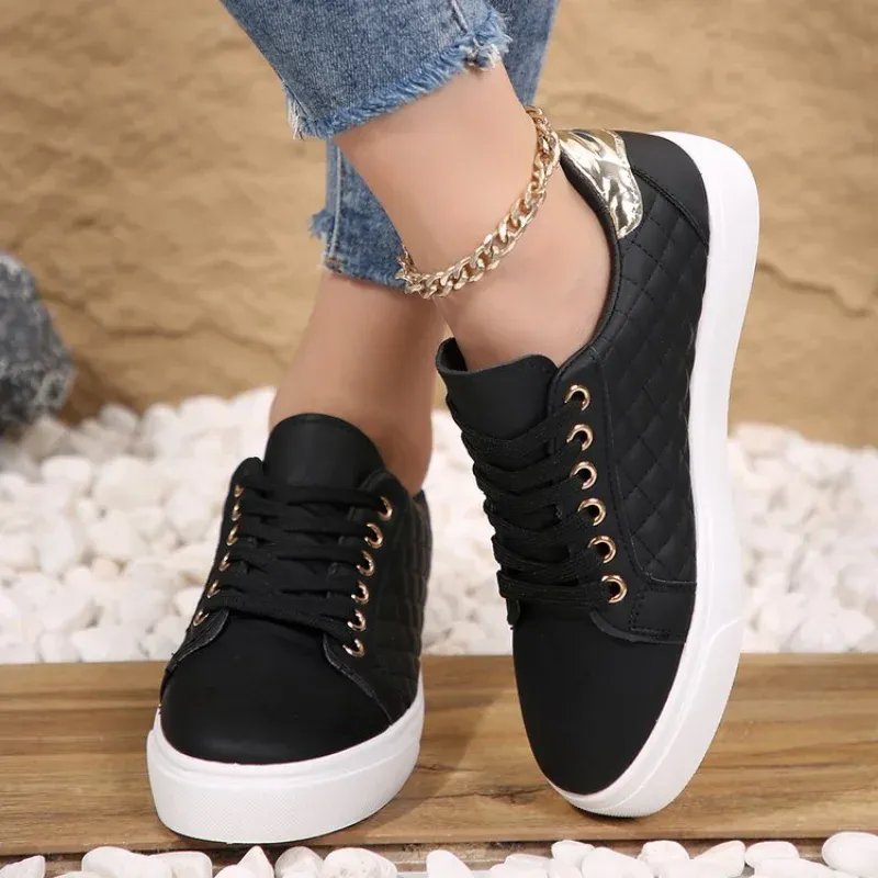 Women s White Sneakers Lace Up Casual Shoes Soft PU Leather Spring Autumn Sizes 35 41